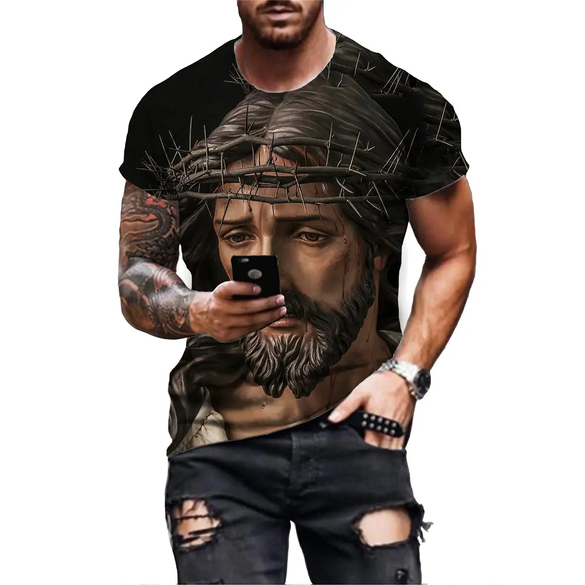 Summer Casual 3D Cross Tshirt Men\'s Jesus Printed T-shirt 2022 Short Sleeve Streetwear Christian Style Male Clothes