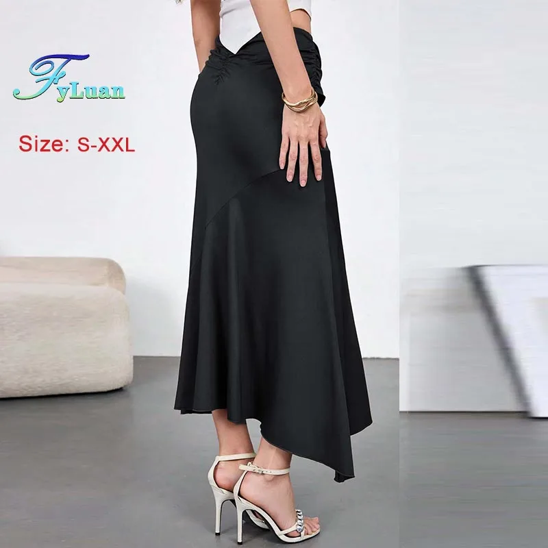 Nowa damska asymetryczna spódnica 2026, czarna, seksowna, z wysokim stanem, wyszczuplająca, długa spódnica, modna odzież uliczna, vintage, damska, codzienna spódnica maxi.