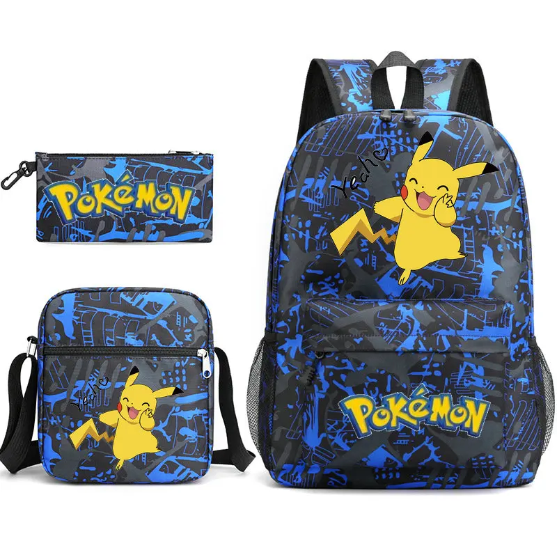 POKEMON Pikachu Cartoon Backpack 3 Pcs/set With Pencil Case Crossbody Bags Kids School Bags Boys Girls Teens Bagpacks