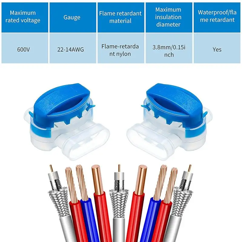 ABZC 120Pcs 3 Way Wire Connectors Self-Stripping Pigtail Connectors 314-Box Wire Connectors Locks Electrical 22-14AWG
