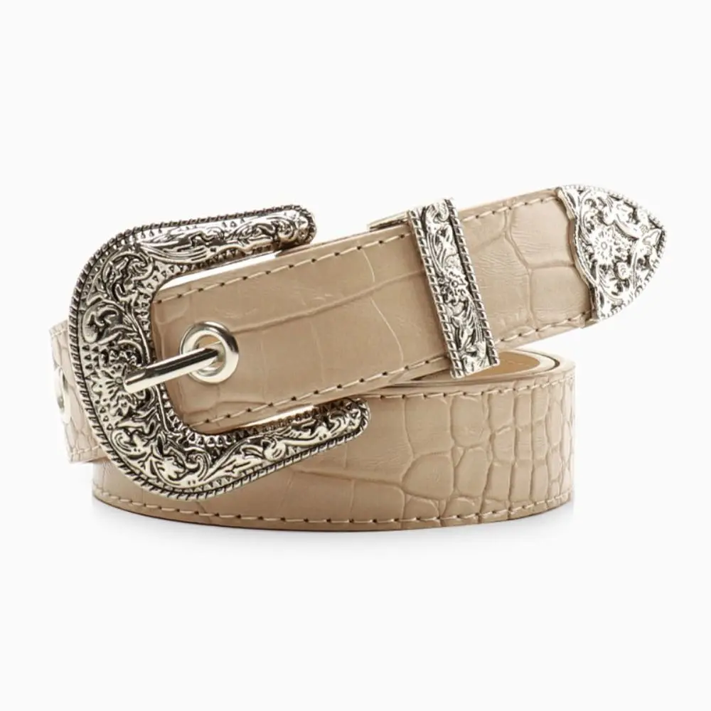 Casual Pin Buckle Carved Buckle Belt Vintage Girdle PU Leather Belt Hip Hop Y2k Embossed Belt
