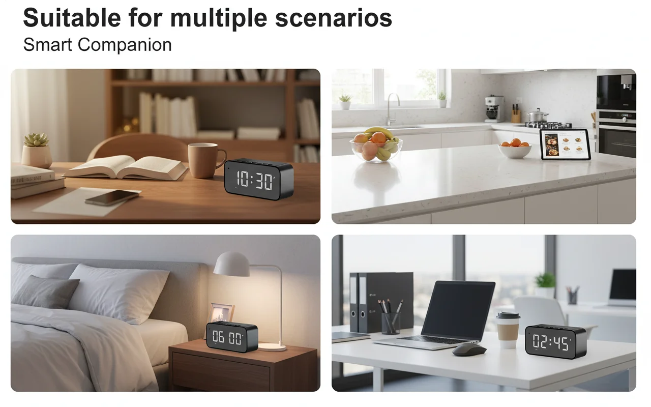 4K Ultra HD WiFi Alarm Clock Surveillance Camera with Bluetooth Speaker, Smart Motion Detection Remote Access & SD Card Loop Recorder, Cost-Effective Multi-function Monitoring Device for Retail Shop Office Warehouse Safety Guard & Indoor Audio Playback