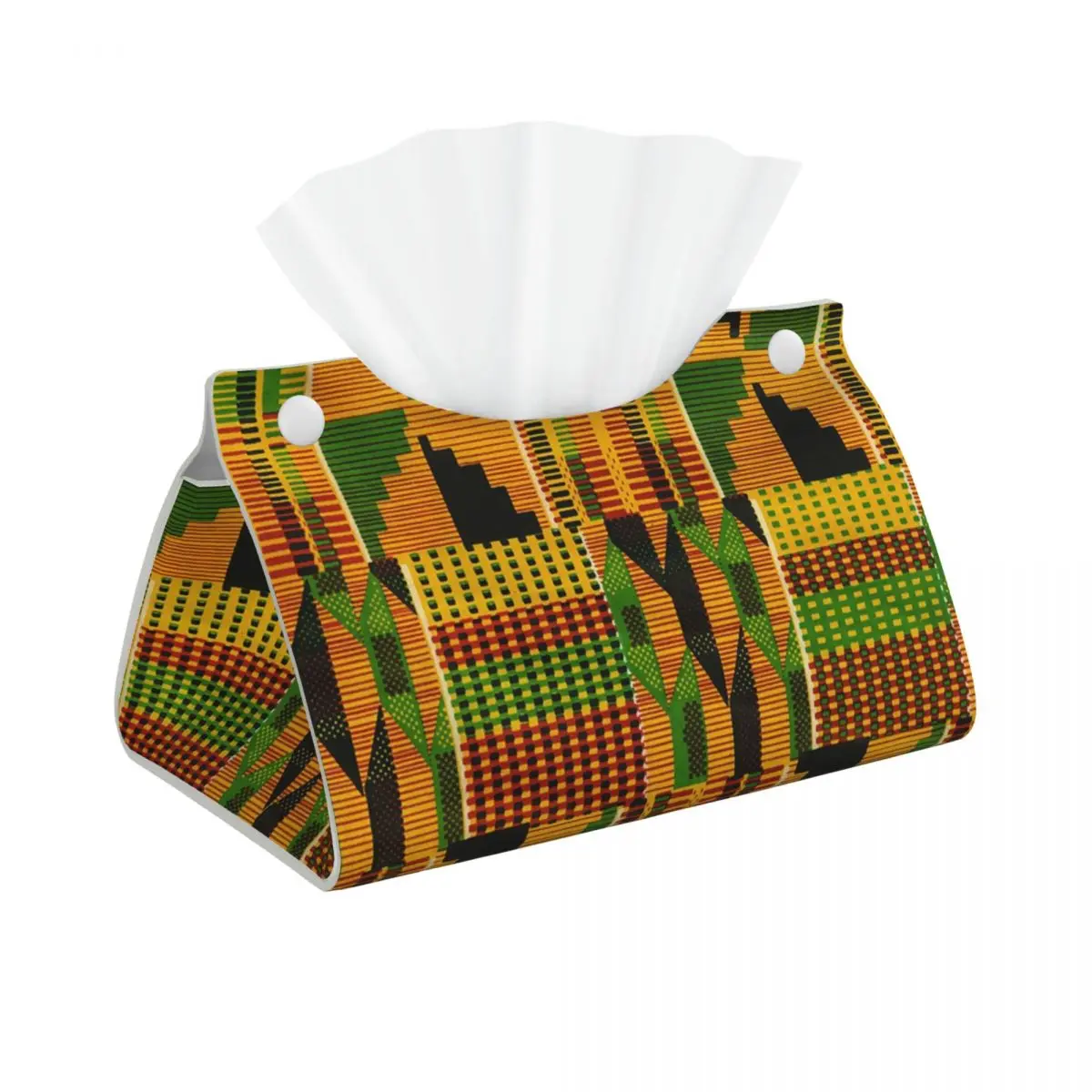 African Kente Cloth Design Tissue Box Holder Rectangular Traditional PU Leather Facial Tissue Box Cover for Car Office