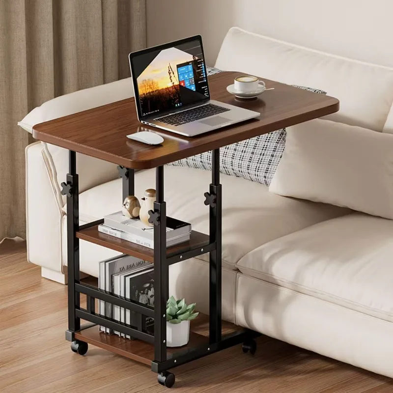 

Height Adjustable Rolling Laptop Desk, Mobile Bedside Table with 2-Tier Anti-Fall Storage, Small Computer Desk for Home Office