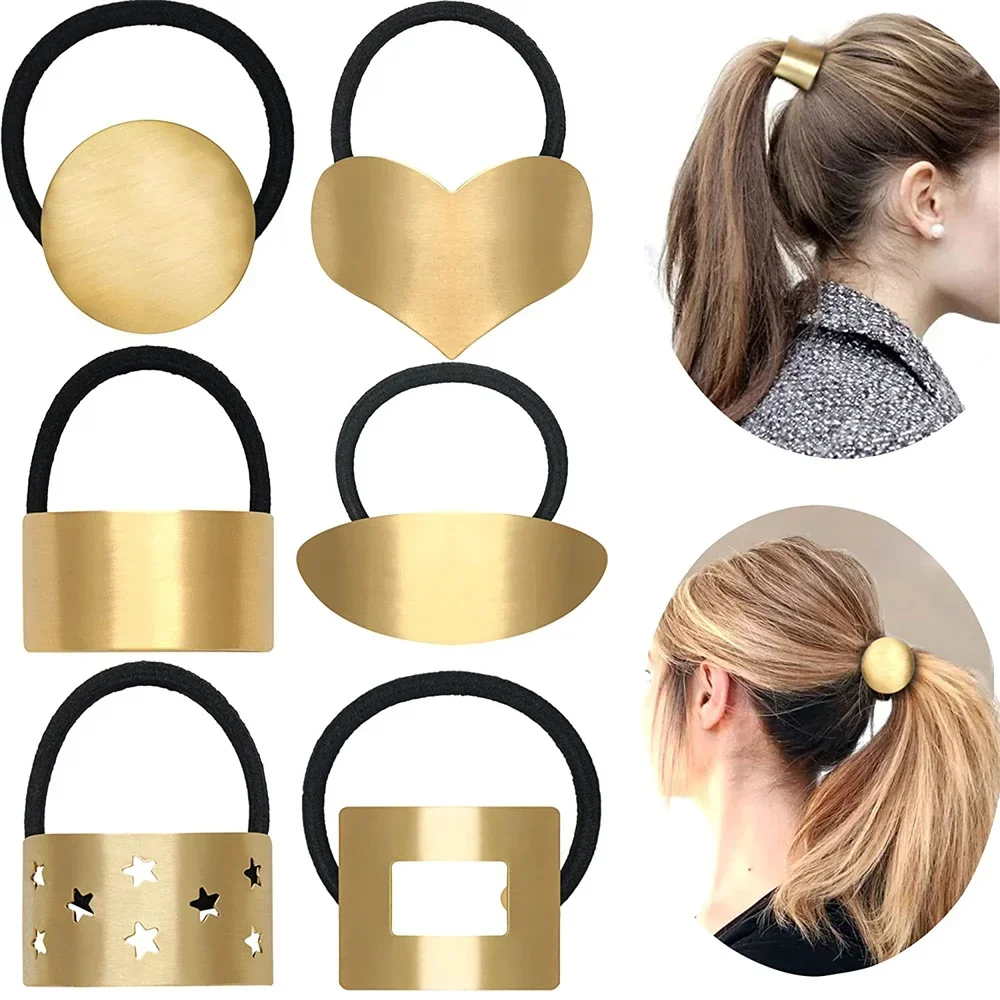 

Fashion Metal Circle Ponytail Holder Hair Ropes Punk Gold Color Elastic Hair Bands Simple Hair Ties Hair Accessories for Women
