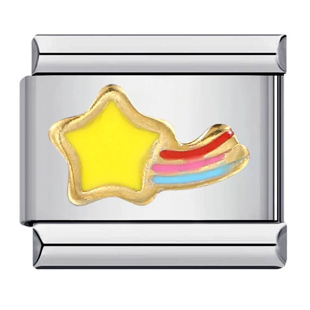 Semkeiyee Cute Star Yellow Red Blue Colorful Italian Charms Fit 9mm Italian Bracelet Bangle DIY Jewelry Gift for Women Girls
