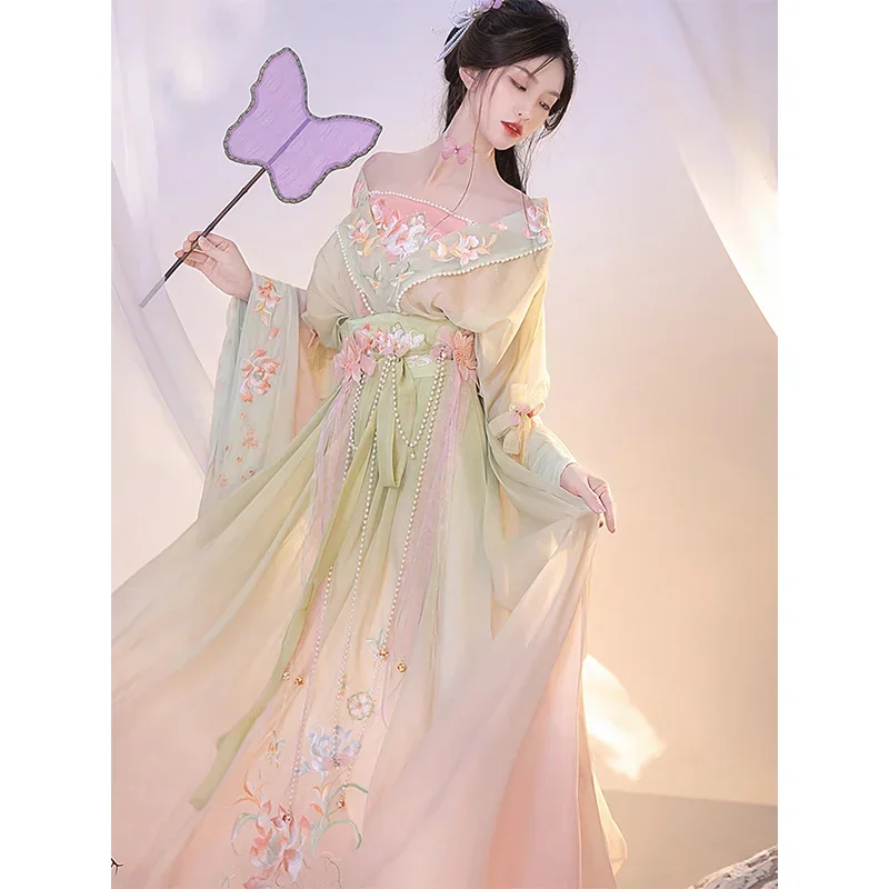 

8 Pcs SetWeiJin Dynasty Hanfu Dress Multi Accessory Blue Green Pink Summer Fairy Set chinese traditional dress for women