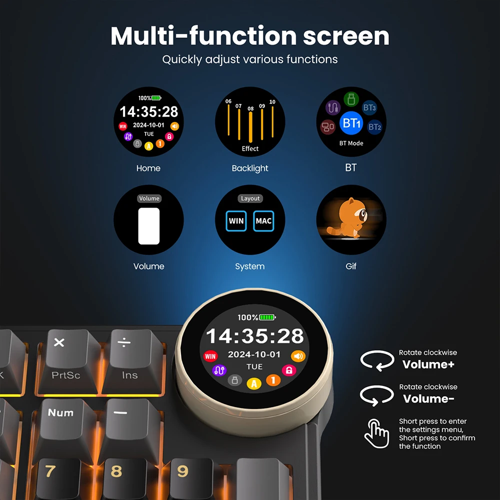 RK ROYAL KLUDGE N99 Multi-function Screen Mechanical Keyboard 98 PBT Keycaps RGB Gasket Tri-mode Gaming Keyboard Hot Swappable