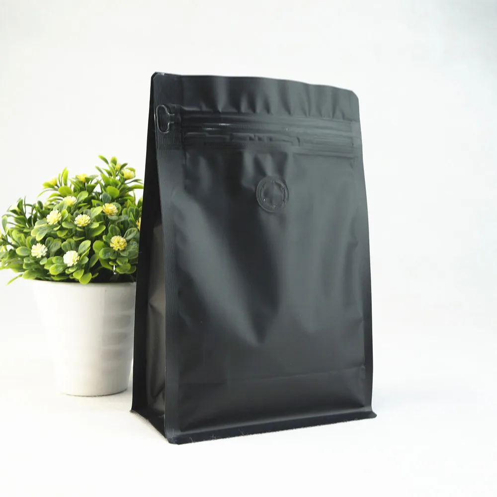 50 Stück schwarze Kaffee-Verpackungsbeutel, Heißsiegel-/flacher Boden, stehend, Aluminiumfolie, Druckverschlussbeutel mit einem Entlüftungsventil, Teeaufbewahrung – Detail 9
