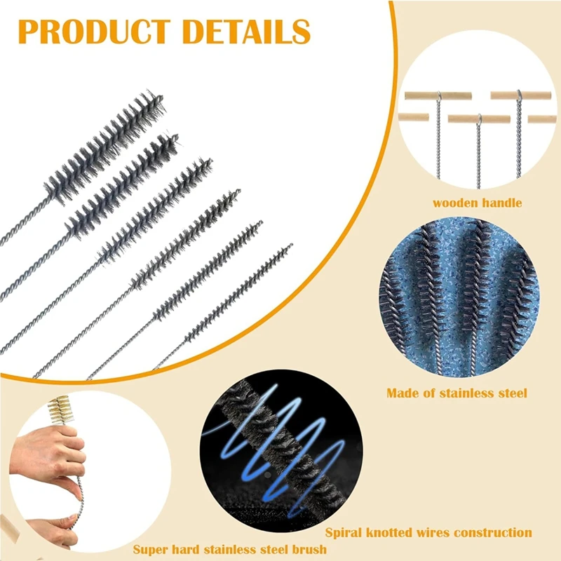 6 Piece Drill Hole Brush Set Hole Brush Cleaning Brush Pipe Cleaner Brush Stainless Steel Hole Brushes Cleaning Brush-A73M - view 4