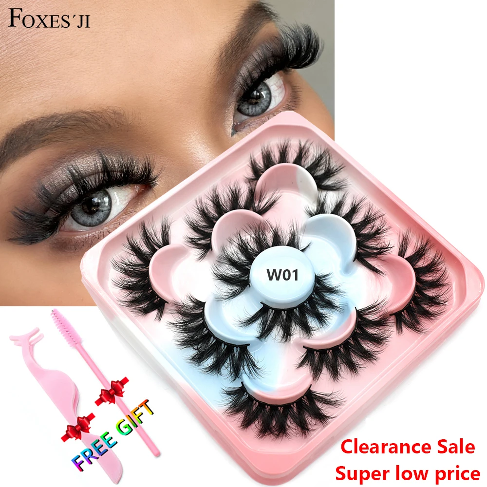 FOXESJI 5Pairs Faux Mink Lashes Extension False Eyelashes Fluffy High Volume Thick Cross Wispy Full strip Eye Lashes Faux Mink