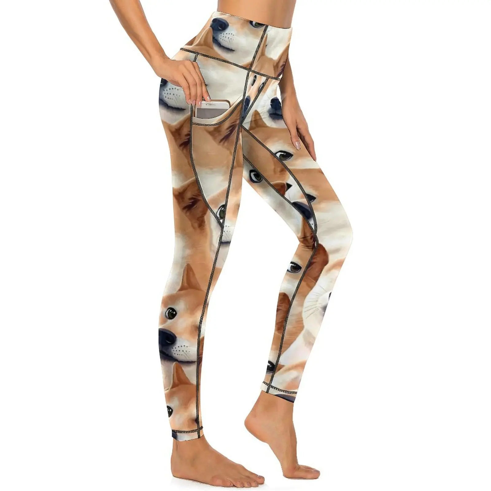 Shiba Inu Leggings Funny Dog Meme Workout Yoga Pants High Waist Casual Leggins Stretch Graphic Sports Tights Gift Idea