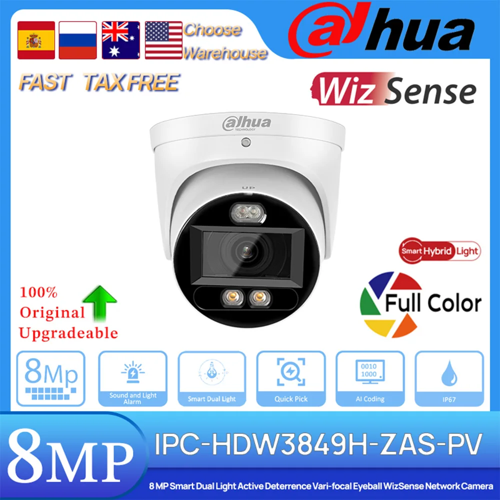 

Dahua Original IPC-HDW3849H-ZAS-PV 8MP POE Smart Dual Light Active Deterrence 5 ZOOM Vari-focal Eyeball WizSense Network Camera