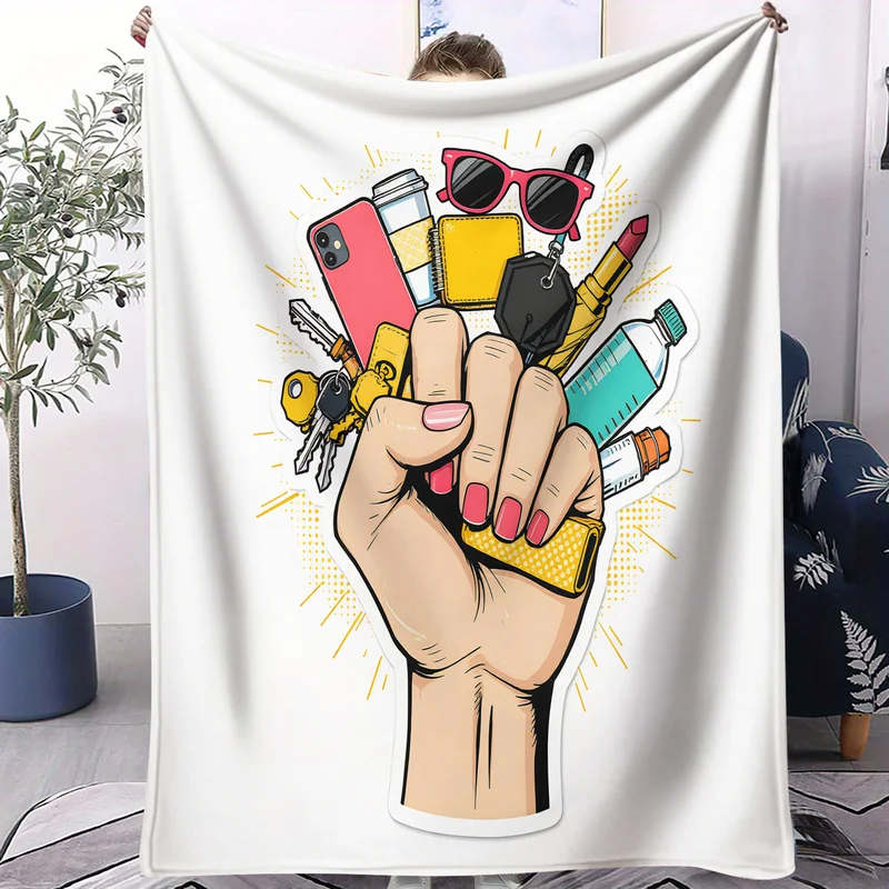 Urban Carry Essentials Flannel Blanket Retro Hand Holding Print Throw Blanket Cozy Bed Sofa Travel Decor Blankets Girl Grip Gift