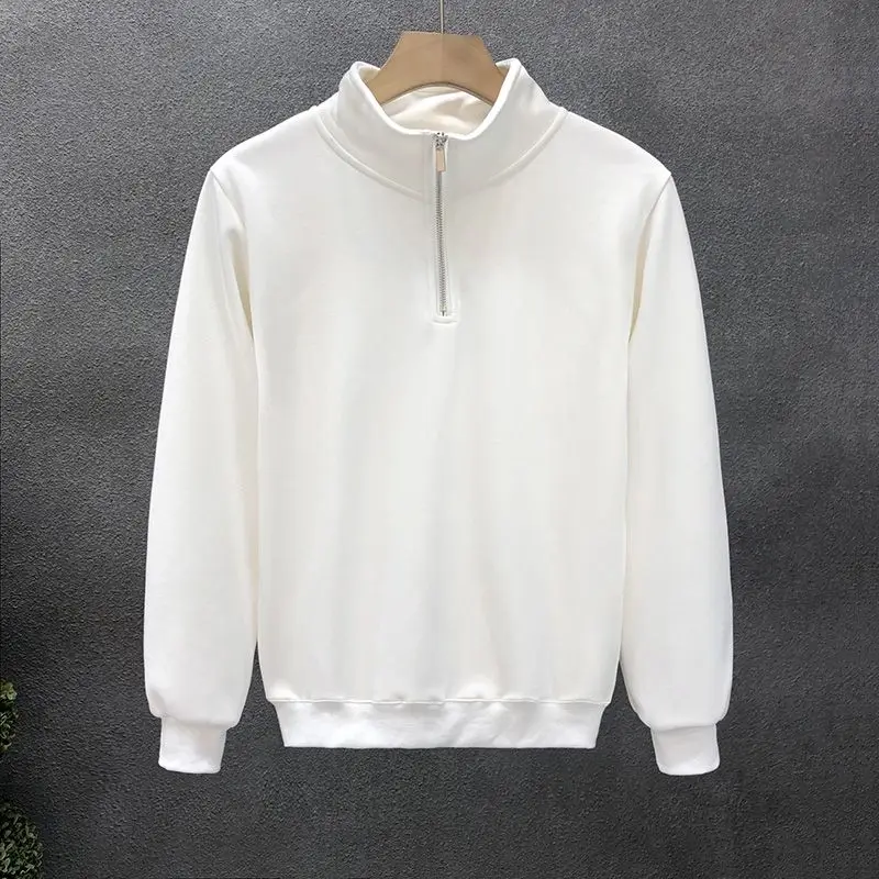 

2024 Men's Spring and Autumn New Splicing Pullovers Half High Collar Zipper Fashion Solid Loose Casual Long Sleeve Sweatshirts