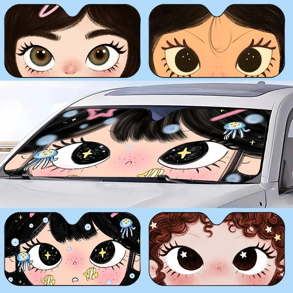 CARTOON Eyes Car Sunshade Window Sunshade Sunblock Front Windshield Hood Interior Front Baffle Double Sunshade