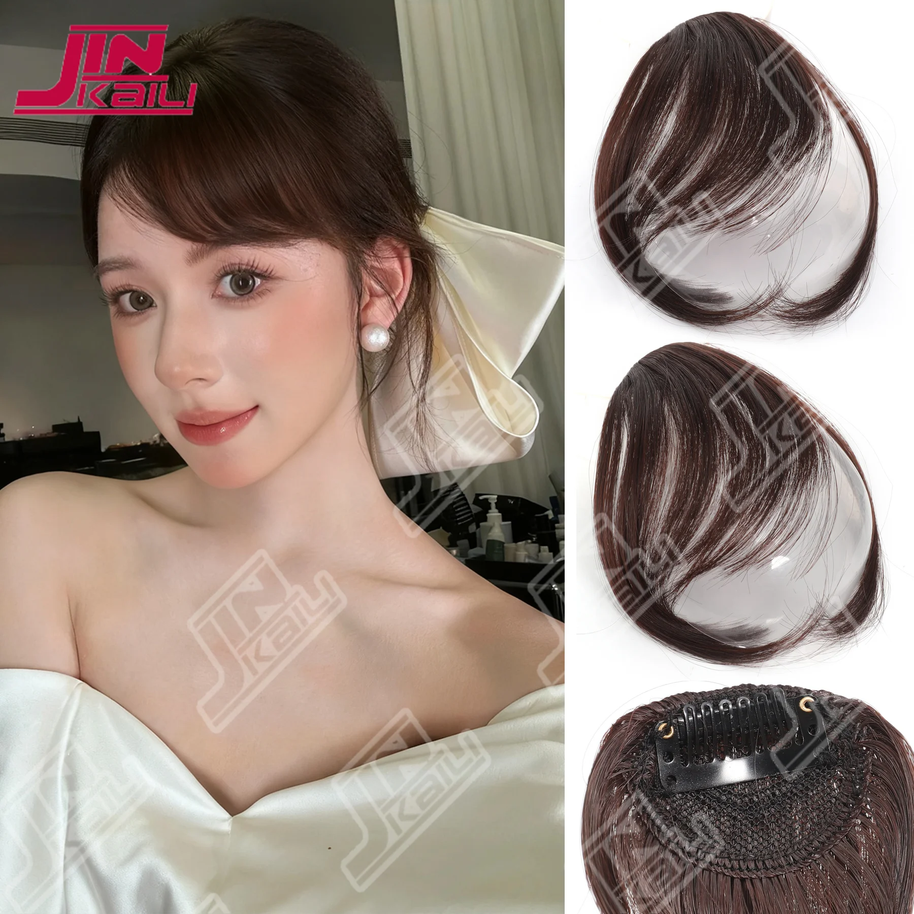 JKL Synthetic Air Bangs Natural Short Brown Black Fake Hair Fringe Extension 1 Clip In Hairpieces Accessories For Women Girl