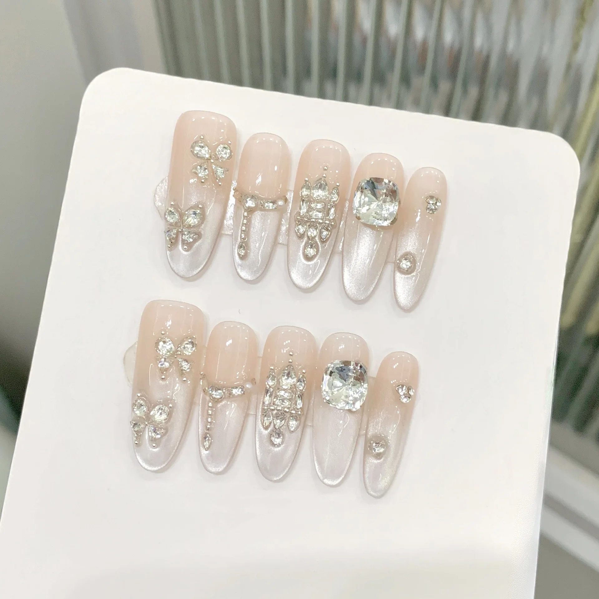10 stücke Eis Kristall Katzenauge Handgemachte Falsche Nägel Licht Luxus Voll Flash Diamant Drücken Auf Nägel Einfache Französisch tipps Gefälschte Nagel