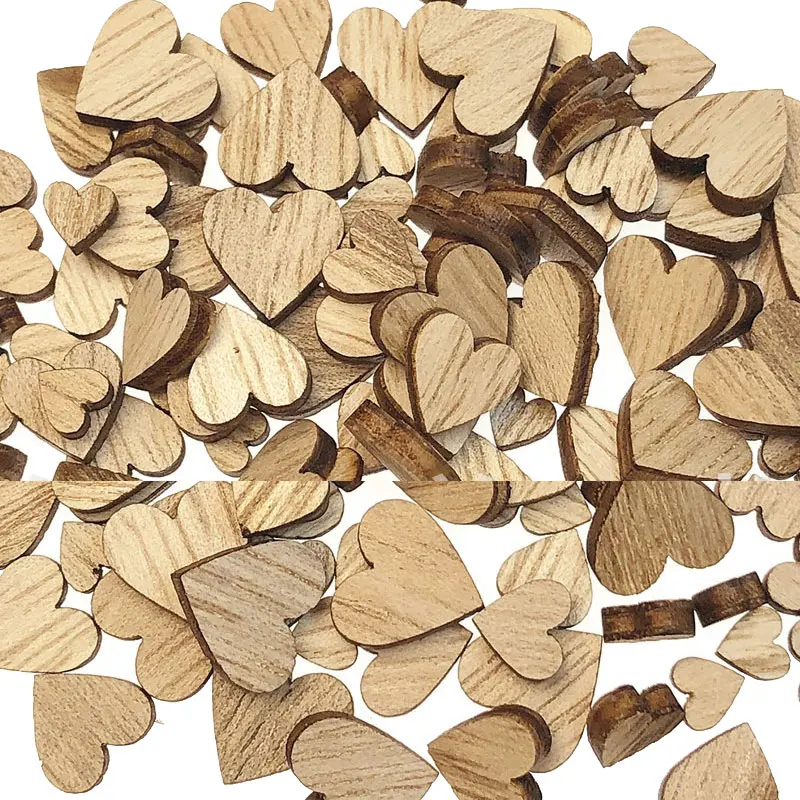 500PCS 6mm 8mm 10mm 12mm Love Heart Shaped Wooden Wedding Table Scatter DIY 4 Sizes Mixed DIY Buttons Making Crafts Decoration