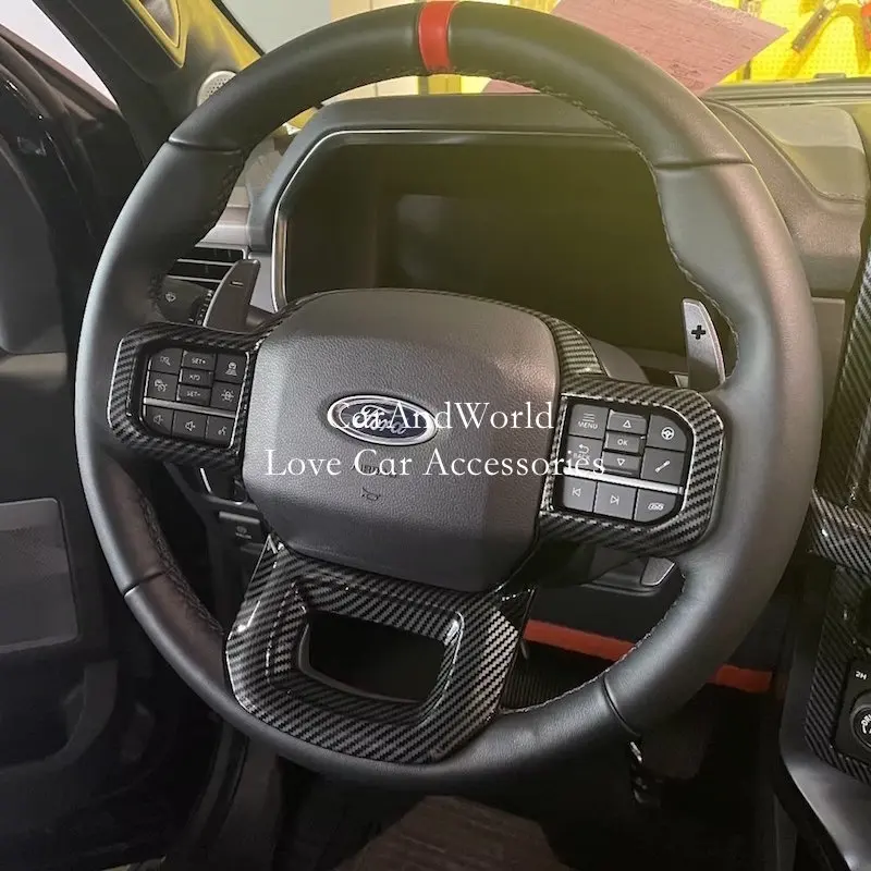 

ABS Carbon Fiber Interior Steering Wheel Button Frame Cover Trims Car Accessories For Ford Raptor F150 2022-2024