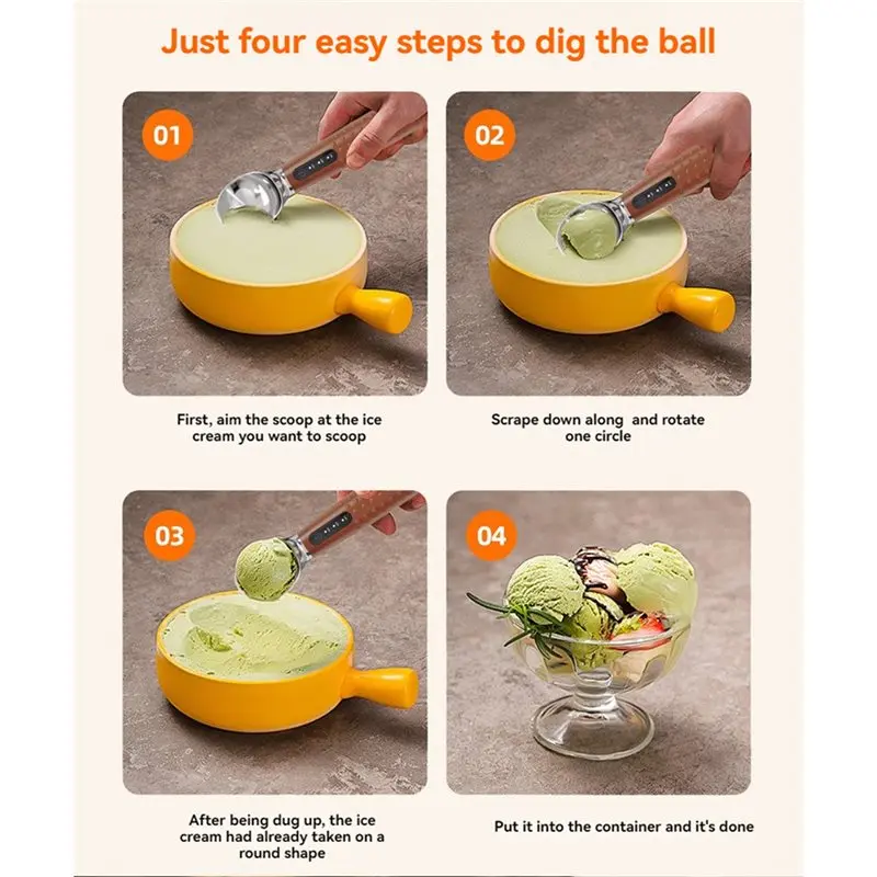 Electric Ice Cream Scoop With Integrated Heating Function, Home-Use Scooping Tool That Makes Scooping Easier And Less Tiring B