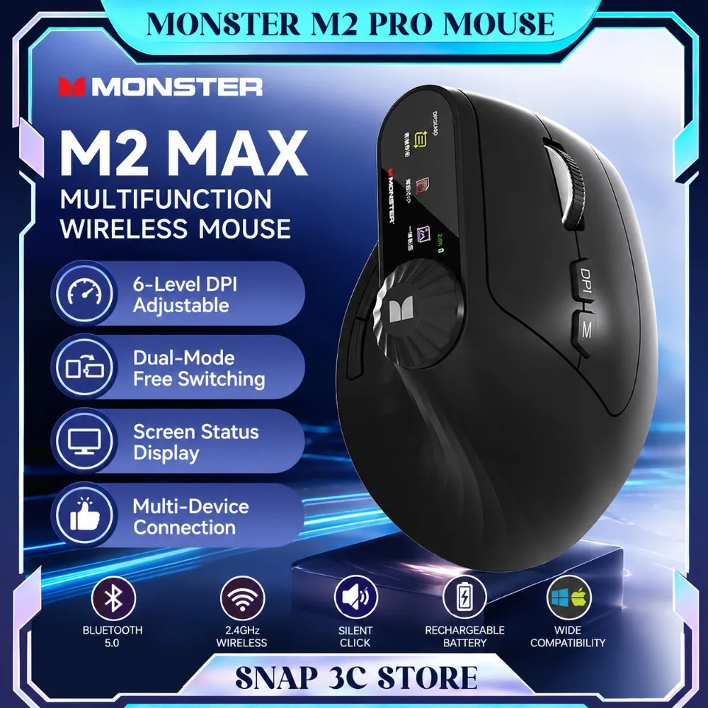 Monster M2 PRO Wireless Gaming Mouse Rechargeable Dual Mode Lightweight Custom & Comfortable Ergonomic Vertical Vertical Mouse