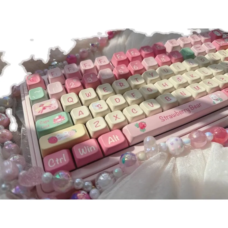 140 Toetsen Schattige Aardbei Beer Keycaps Cadeau Voor Meisje Sleutel Cap Sublimatie Mechanische Keyboard Keycap Toetsenbord Accessori