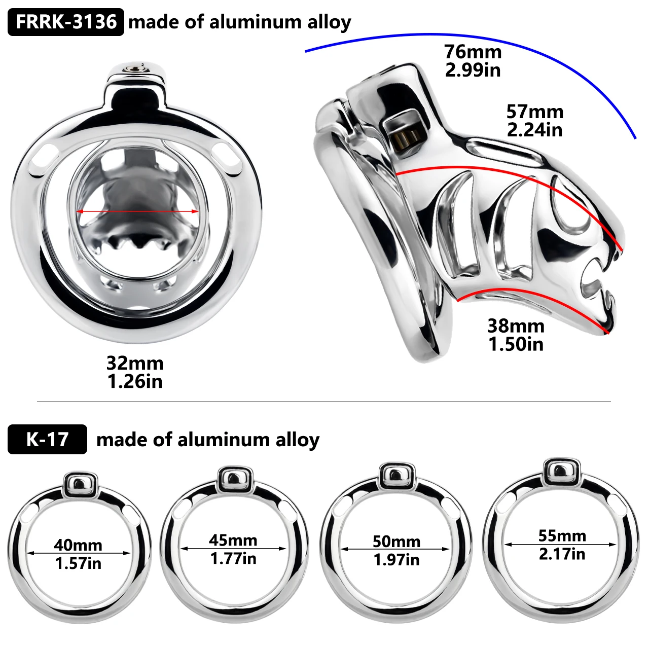 FRRK Haifischkopf Keuschheitsgürtel aus Aluminiumlegierung, Dreifach-Taillengurt, Penisring, Harnröhrenschloss, Erotikspielzeug für Erwachsene