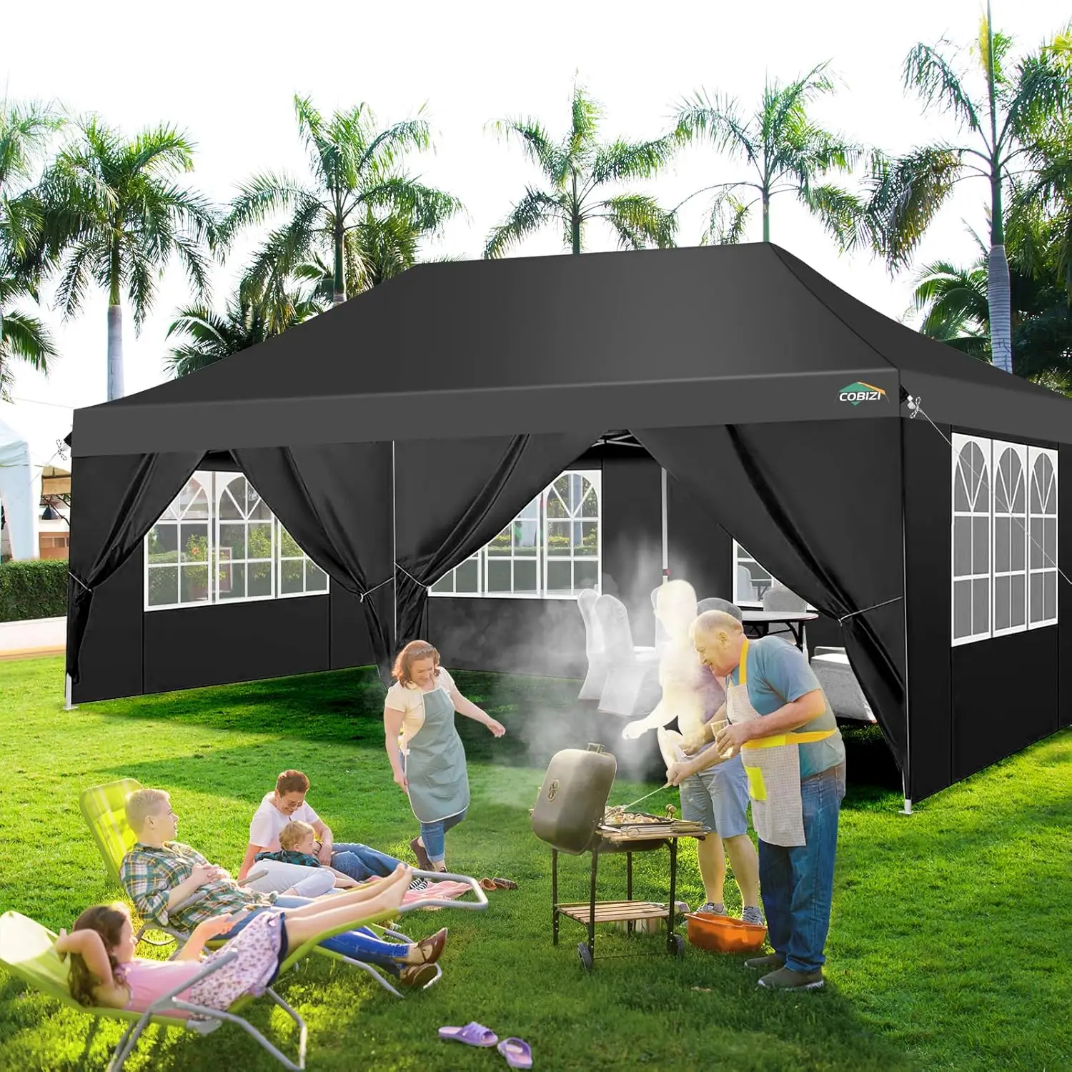 Cobizi 10X20Ft Pop Up Canopy Tent With 6 Removable Sidewalls, Easy Up Commercial Canopy, Waterproof And Uv50+ Gazebo With