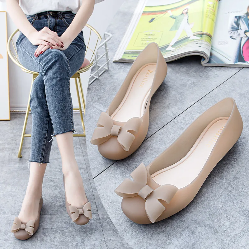 Miaoguan 2023 Women Flats Spring Summer Flat Shoes Loafers Low Heel Ballet Casual Rubber Sandals Ladies Rubber Rain Shoes Woman