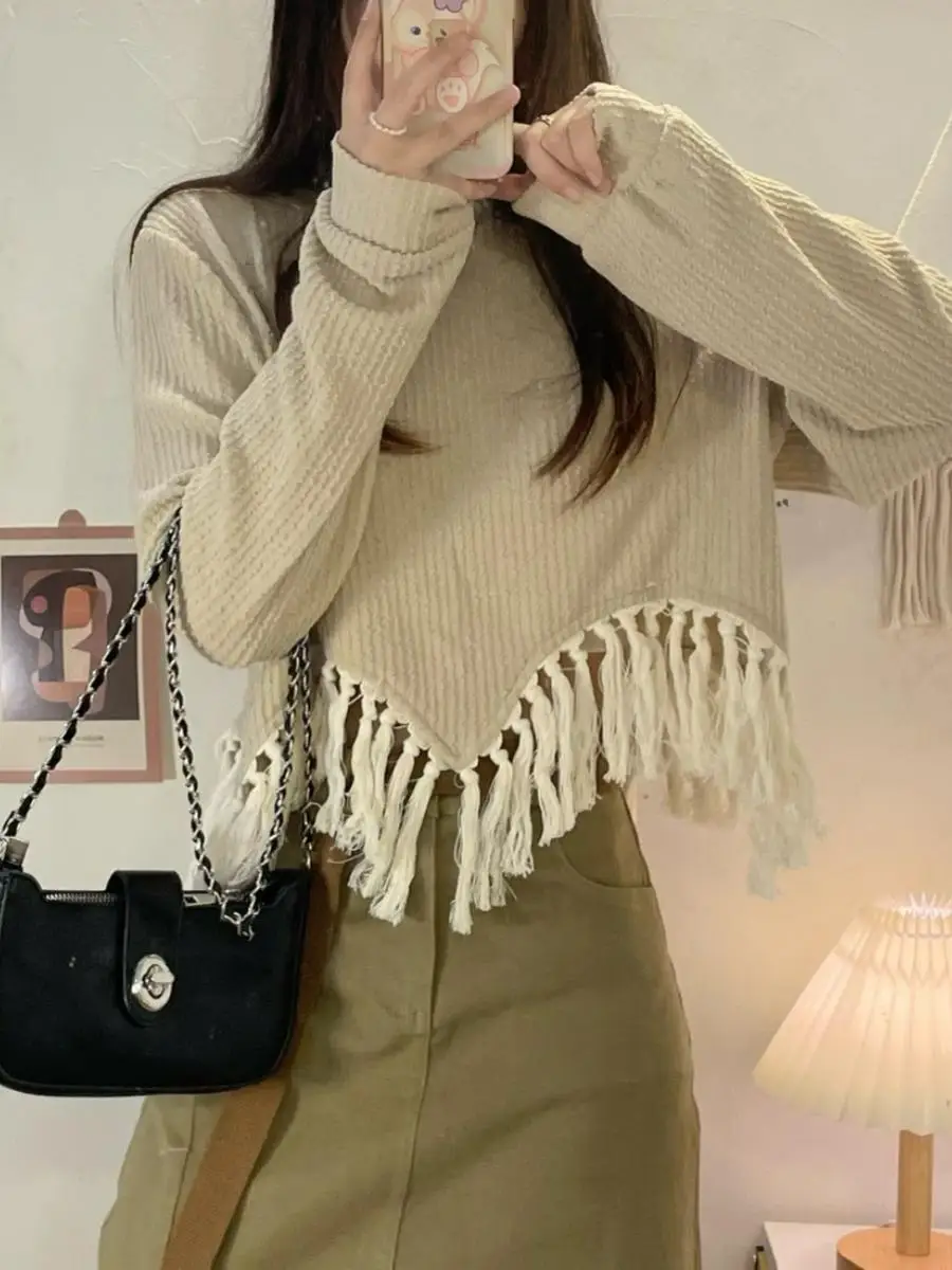 

Fall Faion Long Sve трикотаж женский новый свитер с кисточками студенческий топ модный цвет для поездок на работу другие 00%