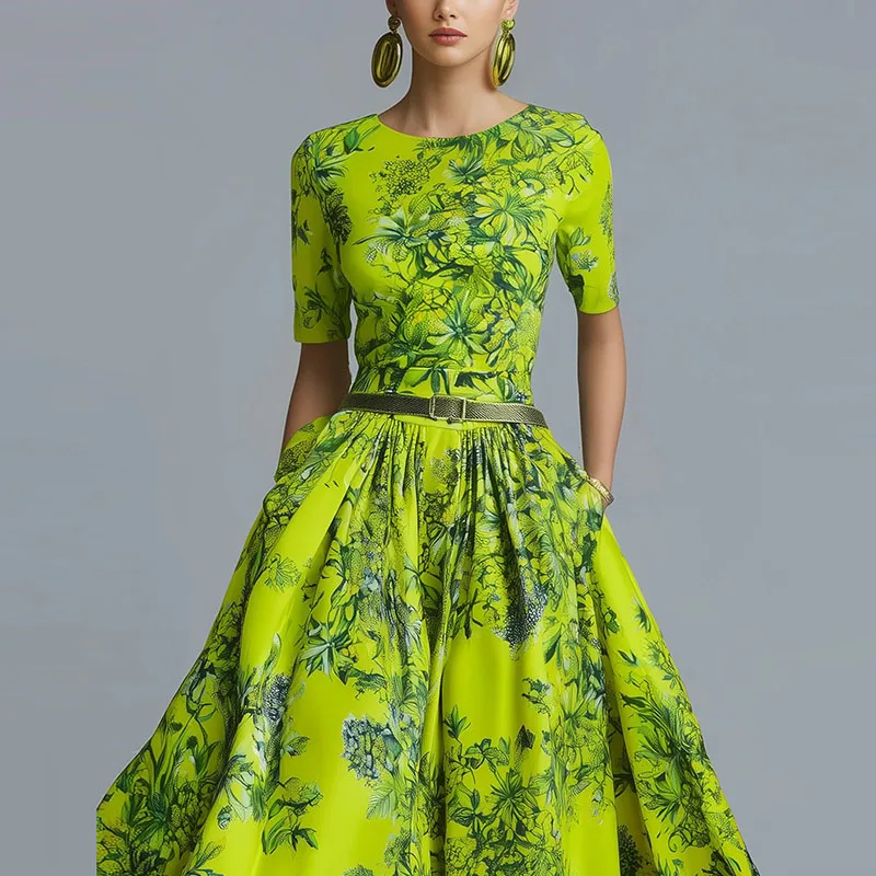 

Spring Casual Beach Vacation Boho Dress Woman Elegant O Neck High Waist A-Line Long Dress Summer Short Sleeve Loose Maxi Dresses