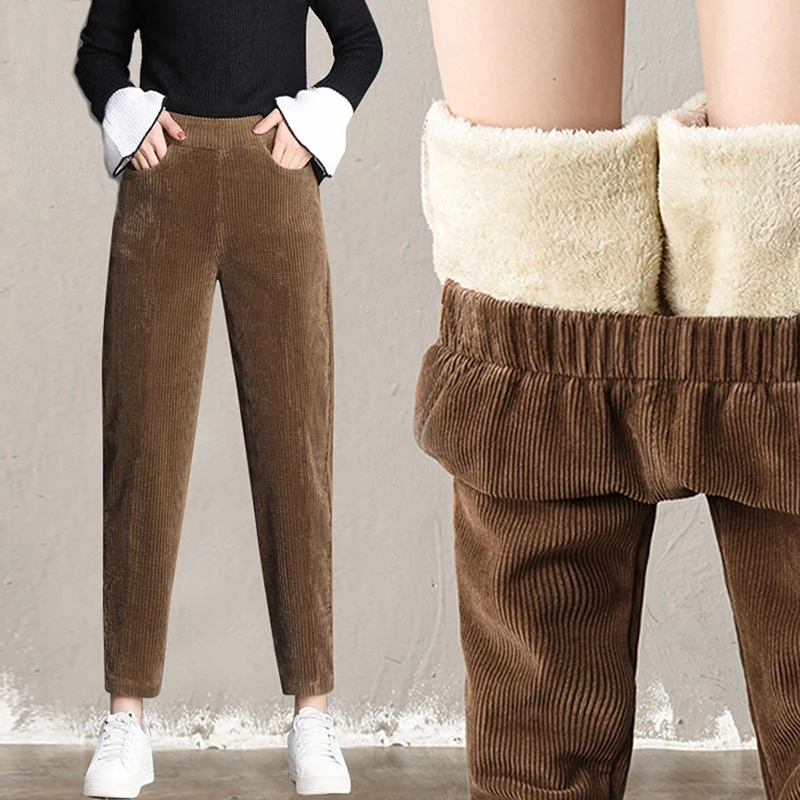 Ladies Pants Thick Plush Corduroy Casual Women Fashion Warm Autumn Winter Trousers High Waist All Match Harem Pant