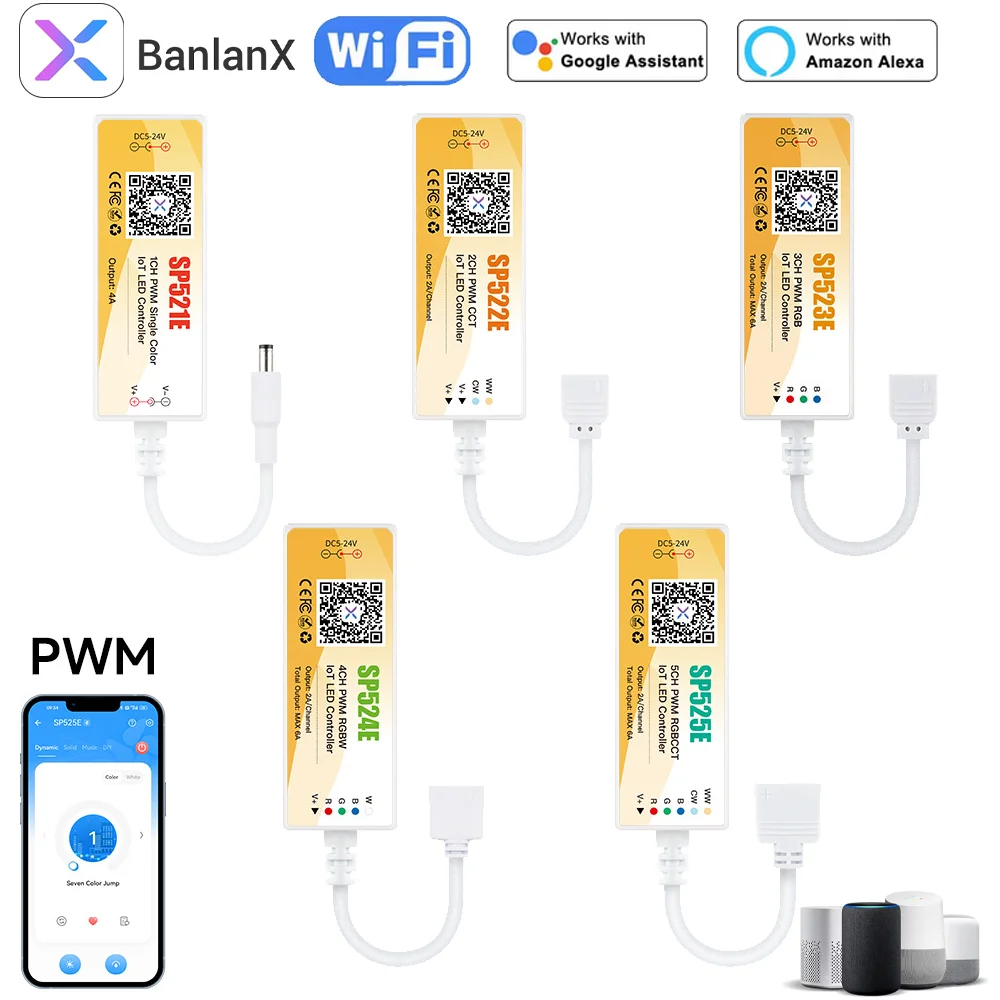 

Bluetooth Wi-Fi Mini LED Controller 5CH PWM RGBCCT LED Controller for PWM SPI Pixels LED Strip Light Banlanx APP Voice Control