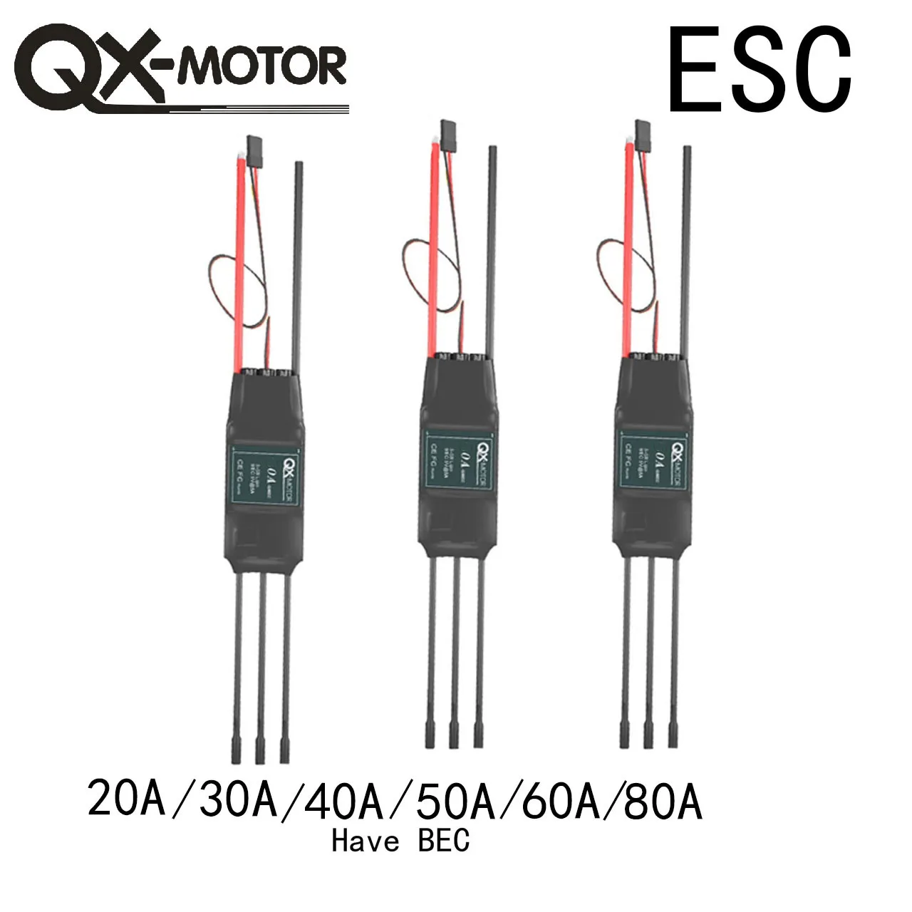 QX-MOTOR Brushless ESC 20A 30A 40A 50A 60A 80A Electronic Speed Controller 5V/2A 5V/5A BEC for RC Remote Control Aircraft Toys