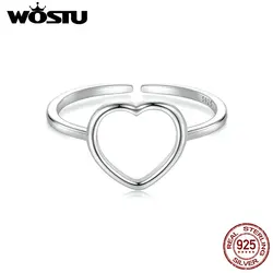 WOSTU Original 925 Sterling Silver Heart Joint Ring 18K Gold Plated Finger Ring For Women Lover Ring Fine Jewelry Dating Gift