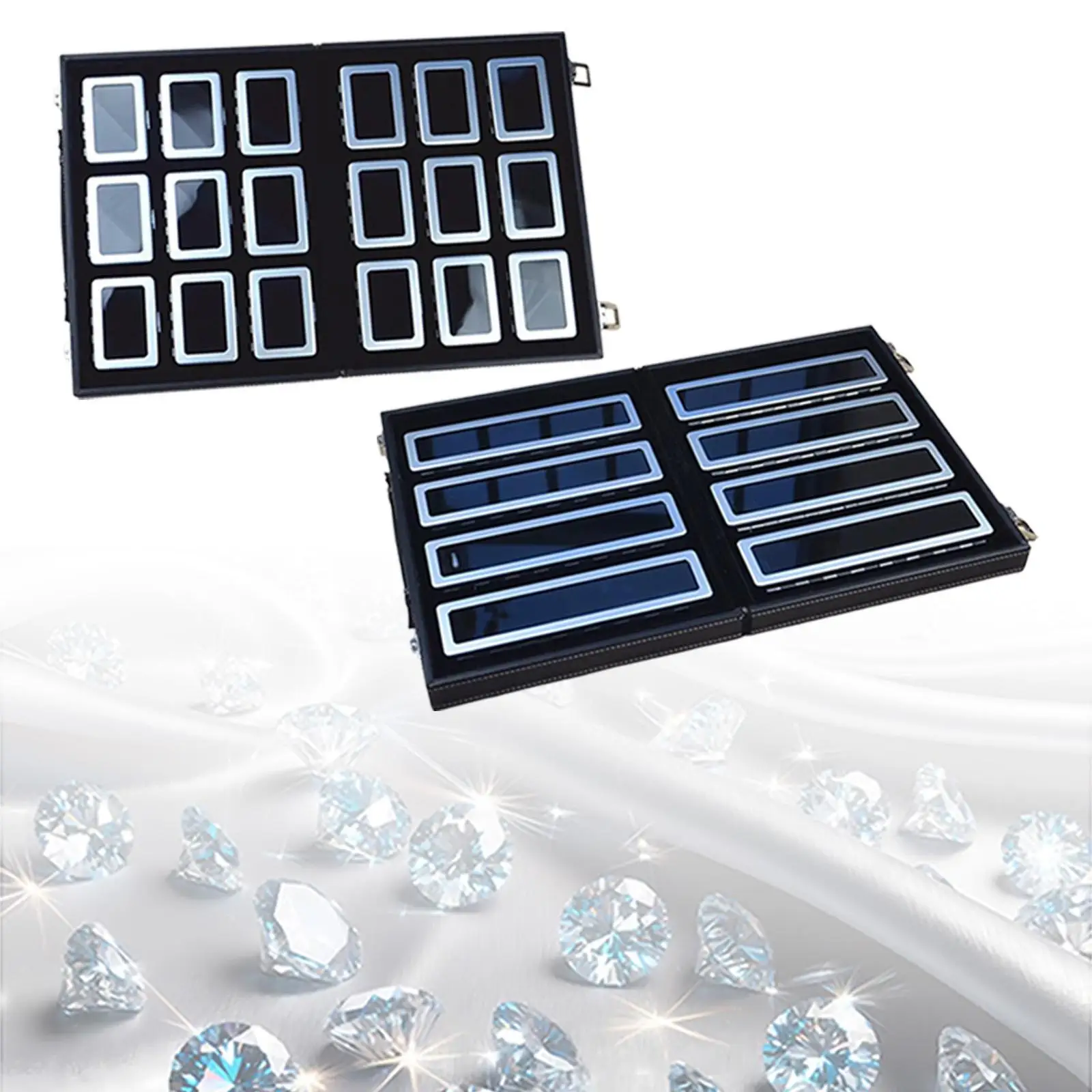

Gemstone Storage Box Case Lockable PU Travel Rectangular with Handle Velvet Cushion Diamond Stone Display Gems Storage Container