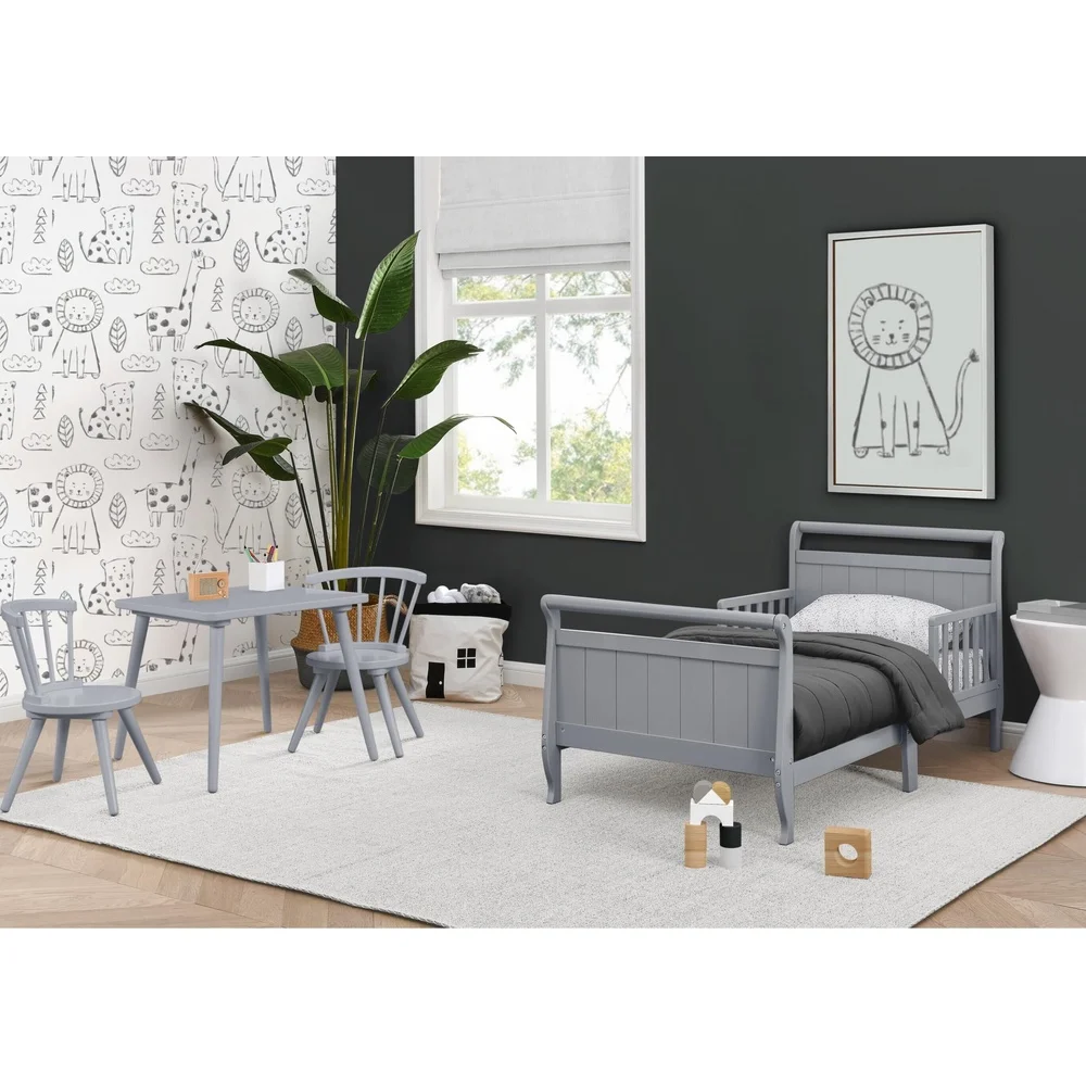 Wood Sleigh Toddler Bed Greenguard Gold Certified Safe Low Profile Design with Guardrails Easy Access and Security