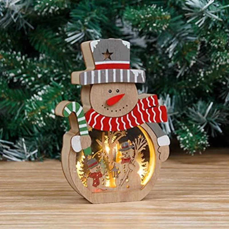 

INW-0eChristmas Santa-Claus Lights Desk Topper Christmas Snowman-Santa-Claus Ornaments: 2Pcs Glowing Wooden