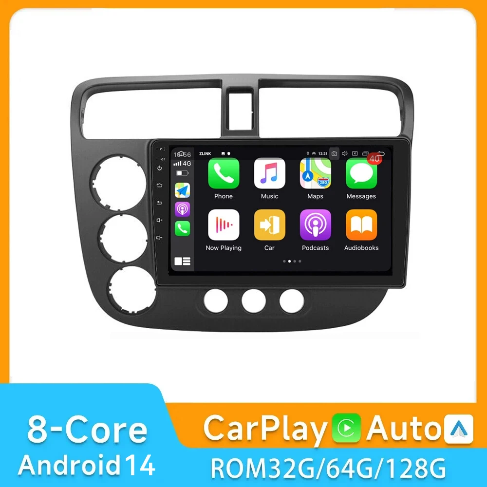 

9-дюймовый автомобильный радиоприемник для Honda Civic 2000-2006, Android 14,0, автомобильный стерео мультимедийный плеер, навигация, FM, GPS, аудио, авторадио, головное устройство