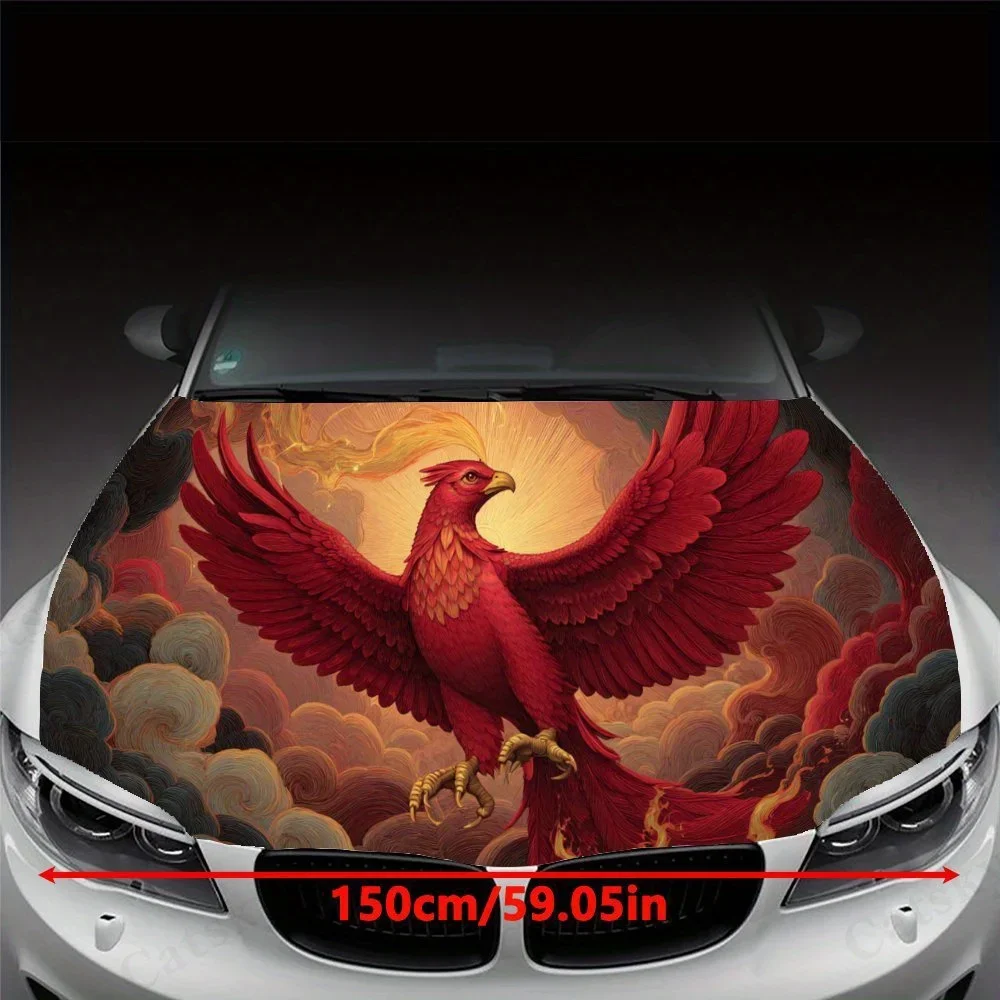 Fantasy Flaming Phoenix PVC Car Vinyl Wraps, Self-Adhesive Waterproof Car Hood Decal Sticker, Car Decoration Protection Stickers