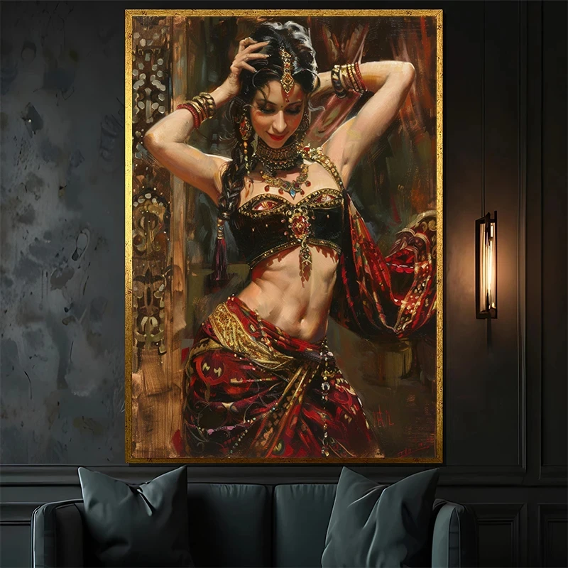 Exotic Belly Dancer Posters and Prints Canvas Printing Vibrant Oriental Dance Wall Art Picture for Living Room Home Decor Gifts
