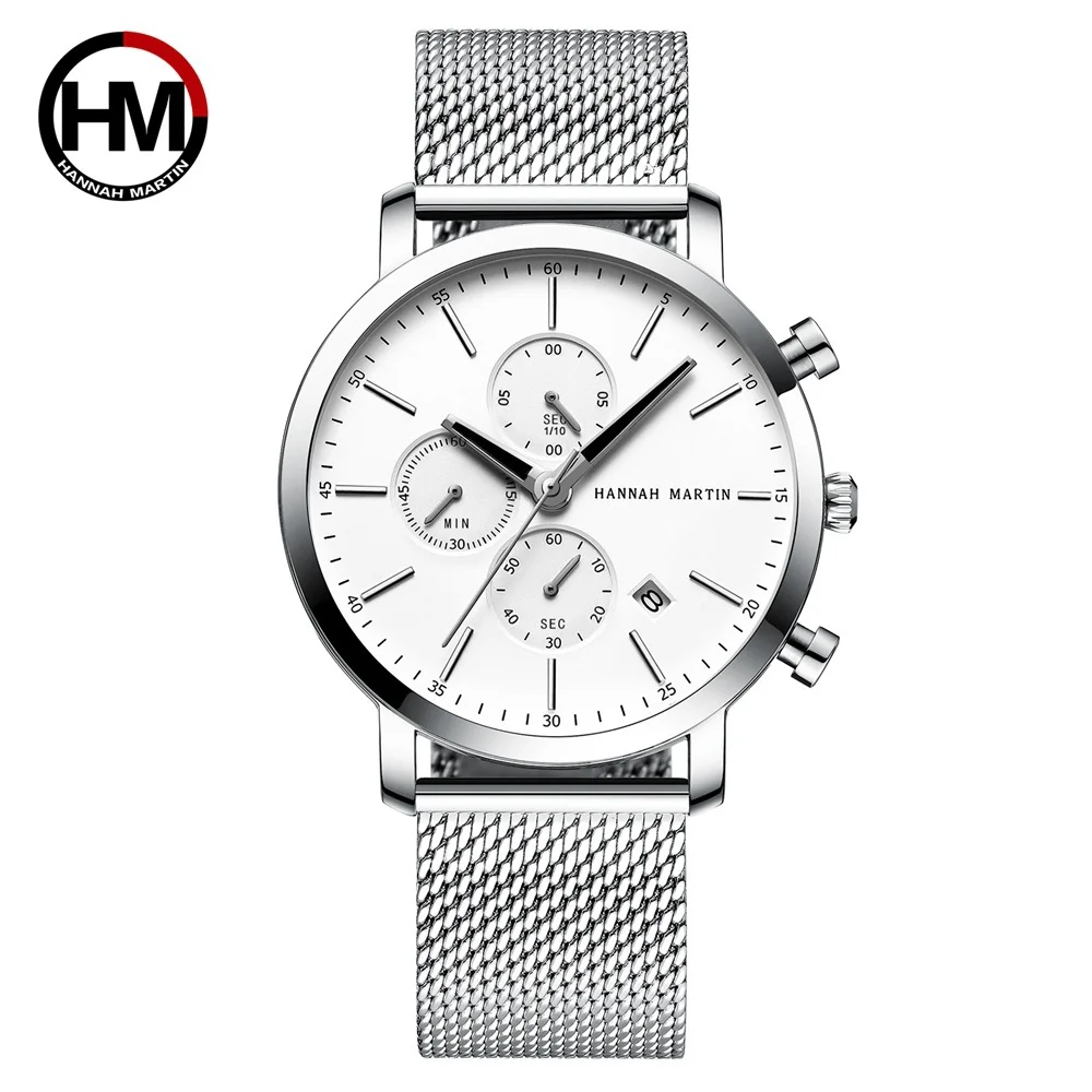 Hannah Martin 109Men Watch Black Stainless Steel Fashion Waterproof Sports Multifunctional Quartz Watch Relogio Masculino
