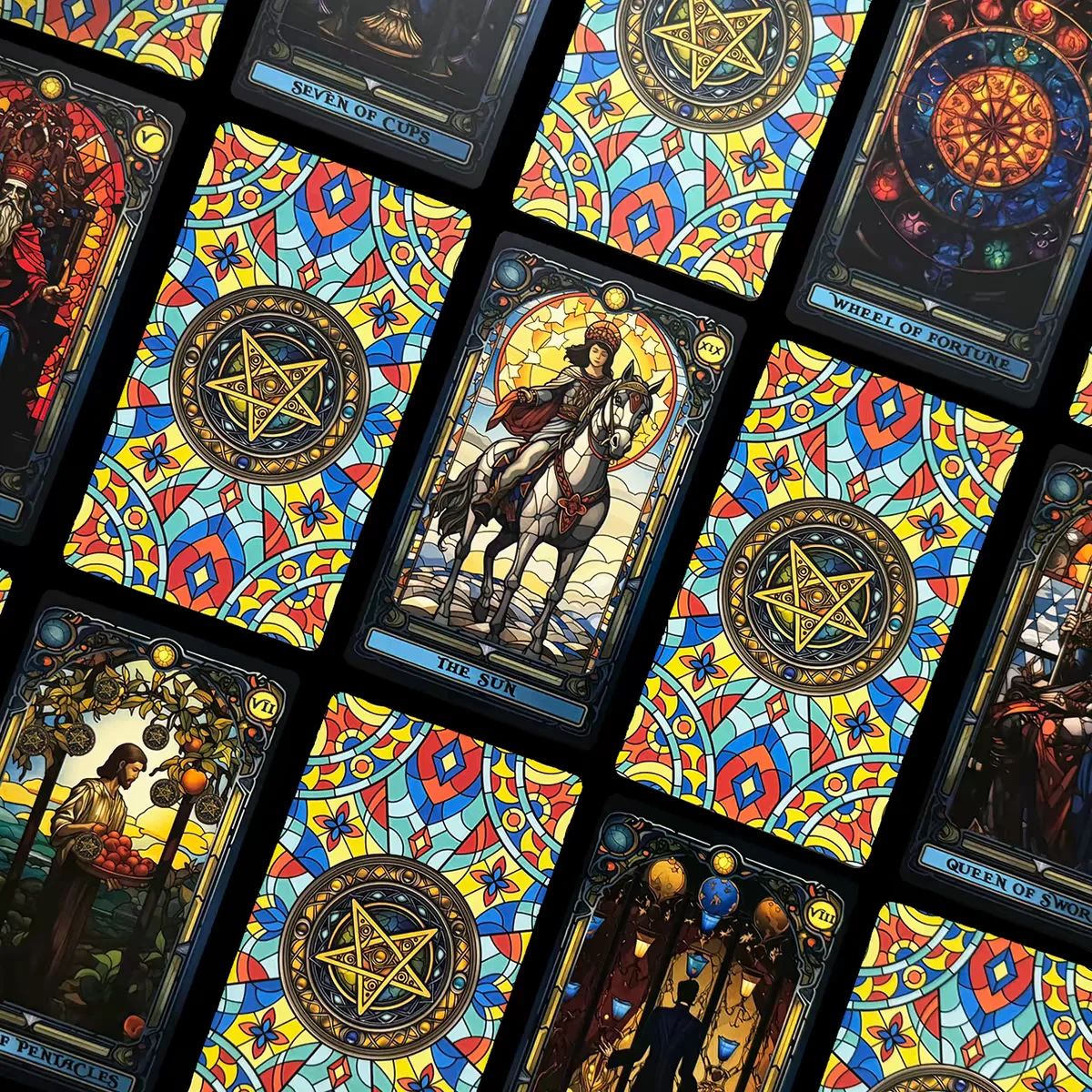 Stained Glass Tarot Deck 78 Cards Stained Glass Art Tarot Cards English Version Vintage Church Window Divination Cards - view 3