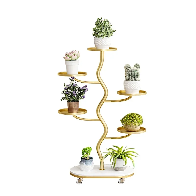 Light Luxury Flower Shelf Living Room Floor Mounted Mobile Balcony Shelf Flower Pot Plant Iron Flower Shelf 2023 New