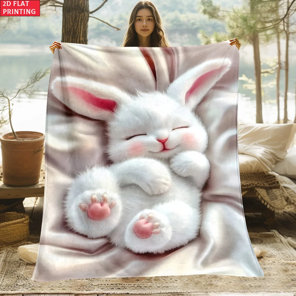 Ultra Soft Flannel Throw Blanket Bunny Print Cute Animal Lover Couch Sofa Cozy Gift Winter Home Decor Rabbit Nap Throw