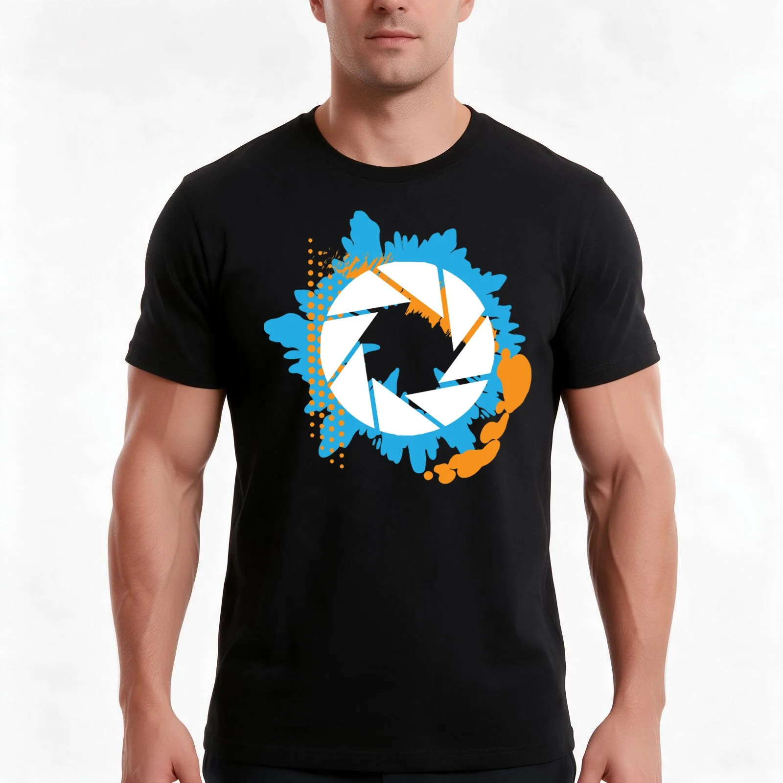Portal - Abstract Aperture Logo T-Shirt, Summer Casual Cotton Tee, Oversized Streetwear Tops, Vintage Graphic Print, 100% Cotton