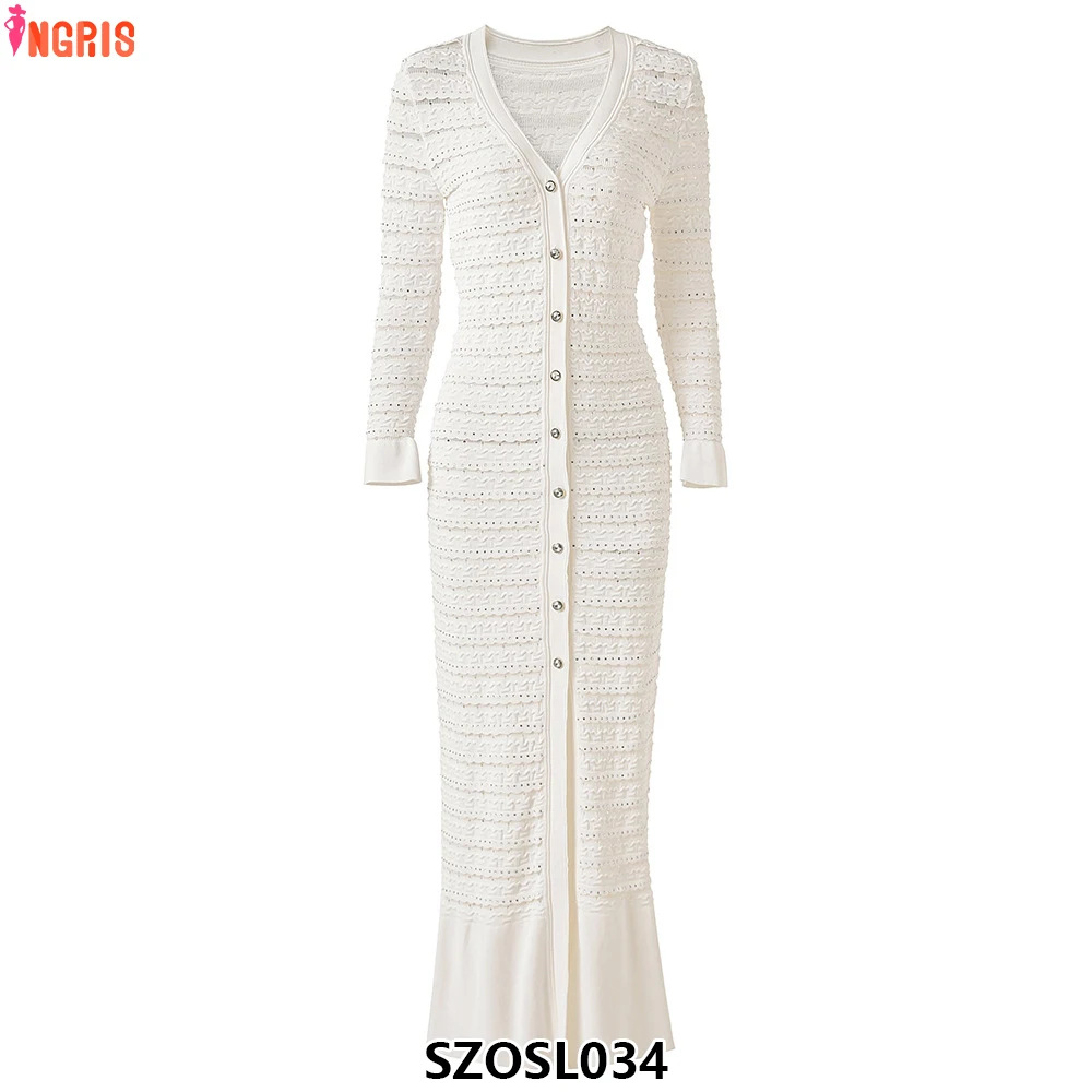 

Luxury dress pearlescent beaded party dress women fashion high end knitted dress-SZOSL034