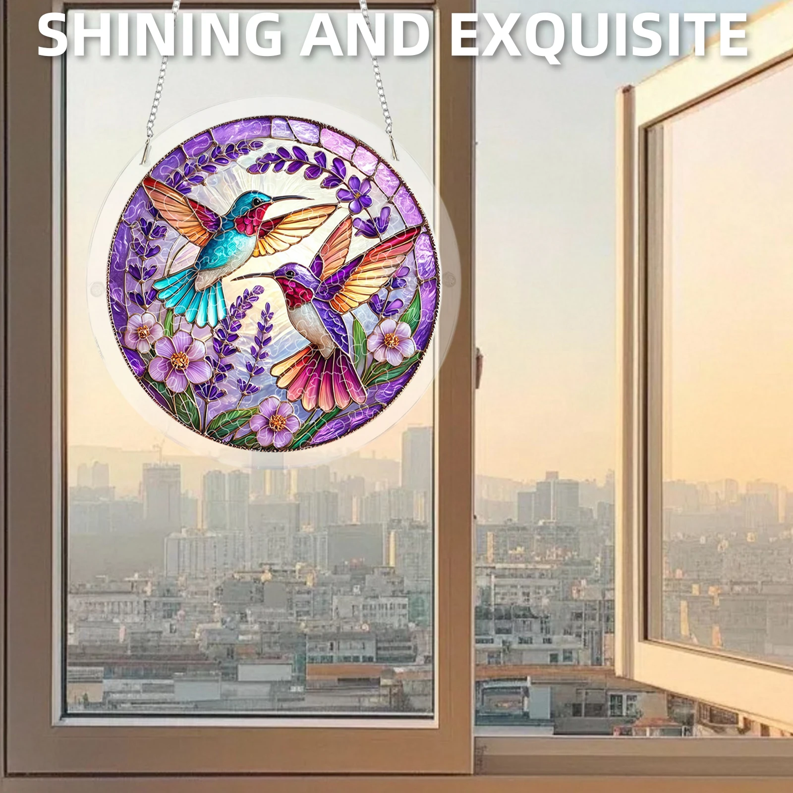 Acrylic Puzzle Window Hanging with Hanging Chain Round Window Puzzle Decor Stylish Windows Ornament for Sunlight Display