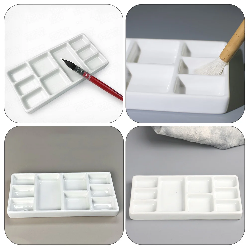 Paint Trays Ceramic Palette Color Mixer Pallet Gouache Pigment Holder Painting Plate Mixing White